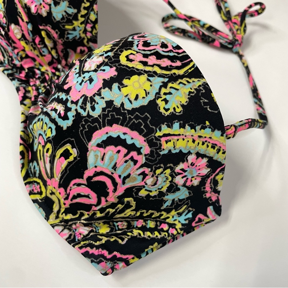 Victorias Secret 34D Flirt Bandeau Bikini Top Floral 3DA Black Pink Blue #1325 - Picture 4 of 12